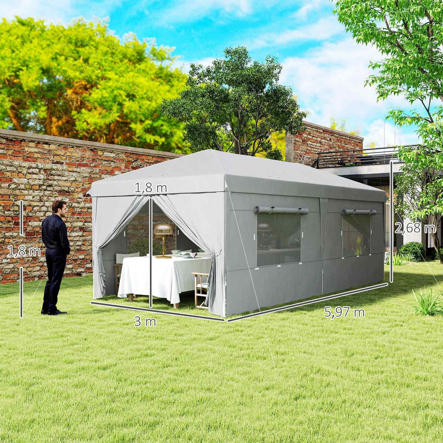 Pop-Up Gazebo 3x6m, water-repellent, UV50+ protection