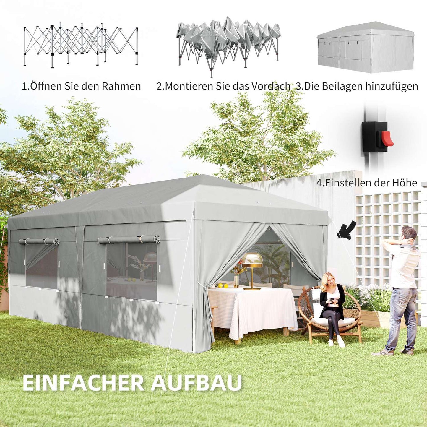 Pop-Up Gazebo 3x6m, water-repellent, UV50+ protection