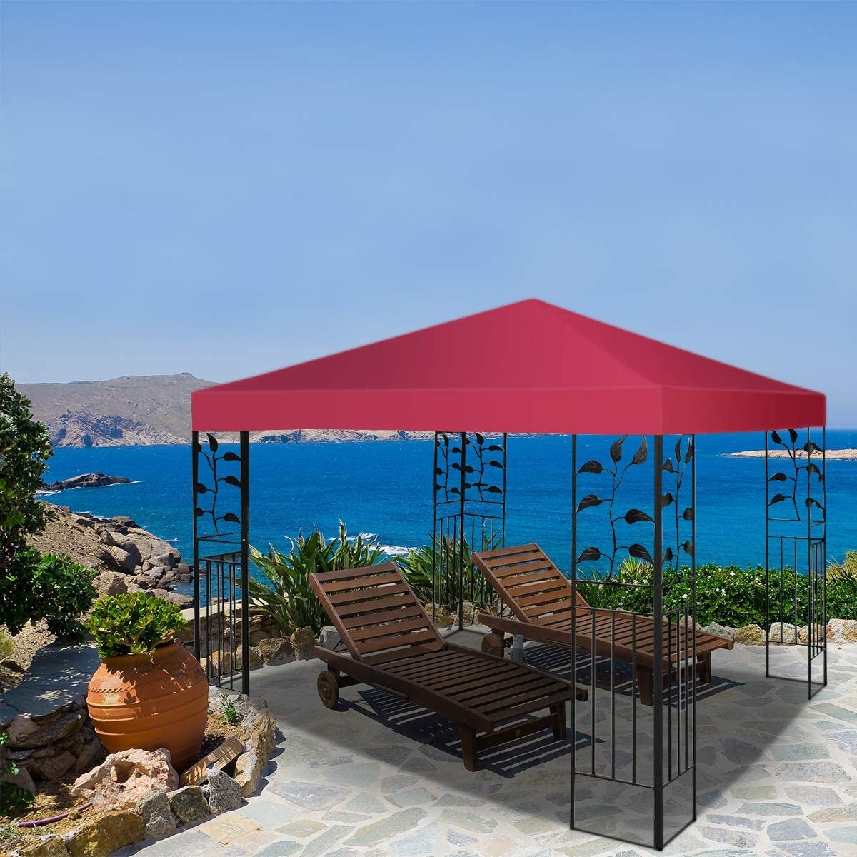 Gazebo replacement roof sun protection cover with Velcro fasteners 300 x 300 cm wine