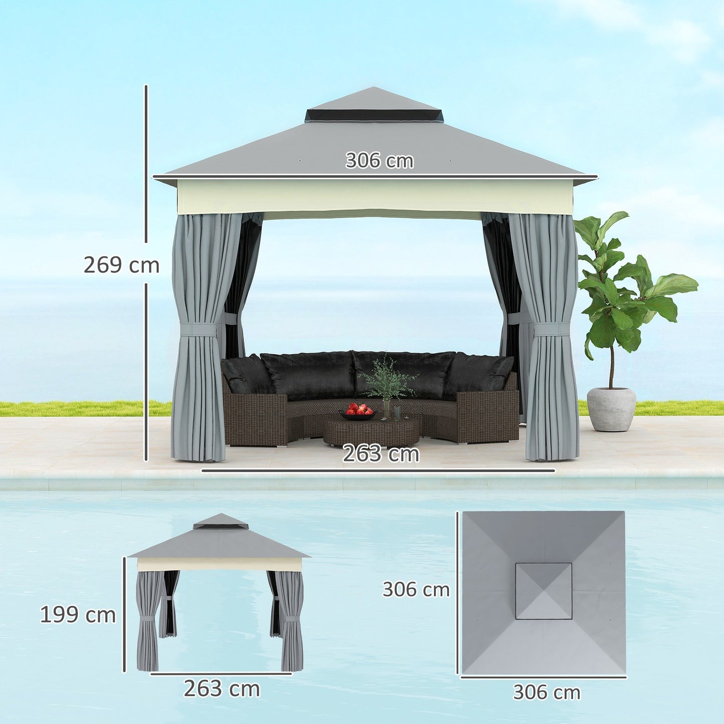 Dark gray 3x3m Metal Gazebo - Water resistant, stable