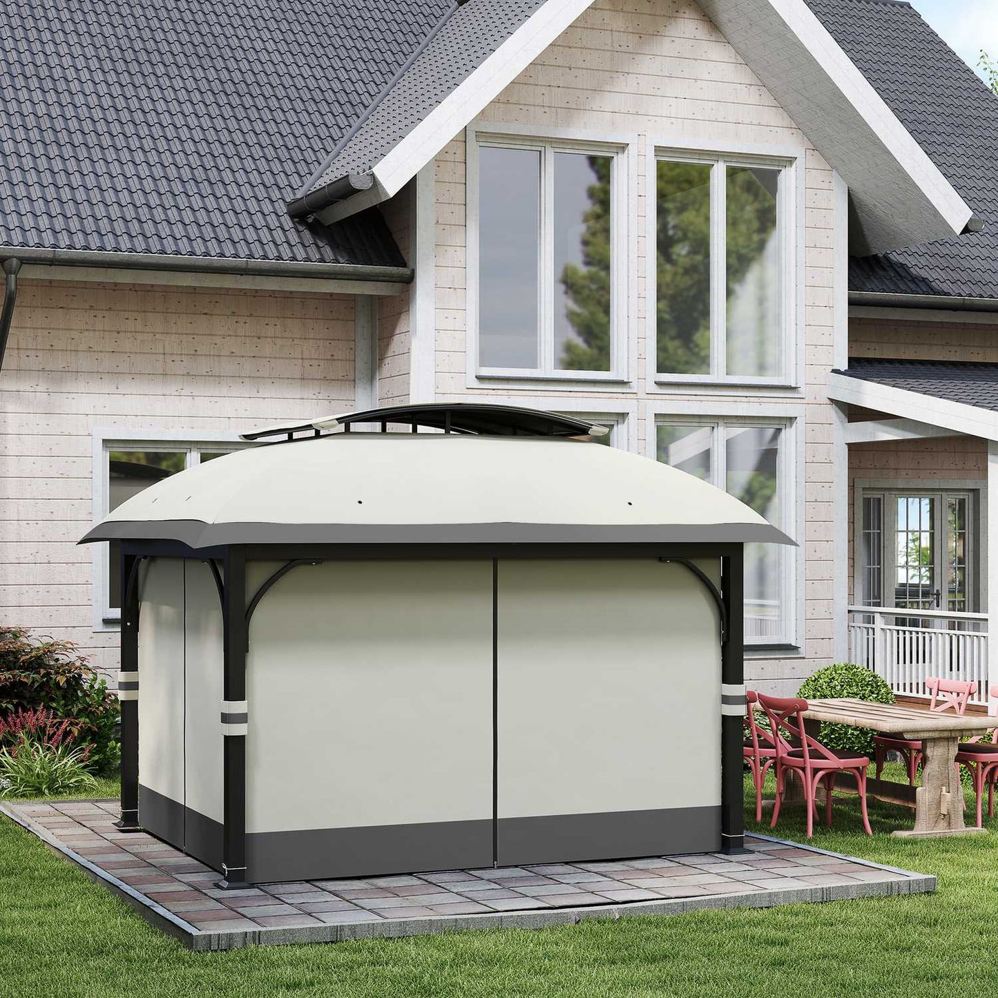 Gazebo with double roof, water repellent, 4x3.3 m