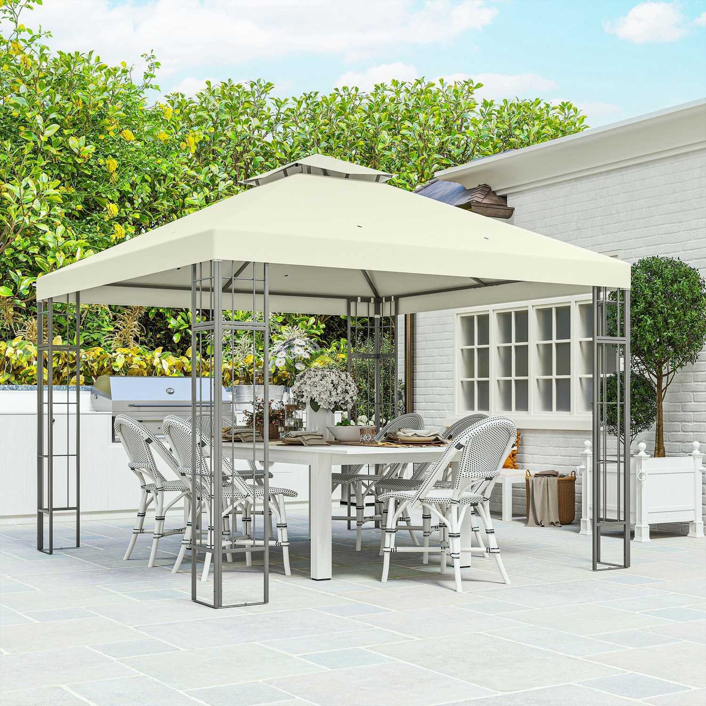 Creamy white 3x3m metal gazebo - UV and water resistant