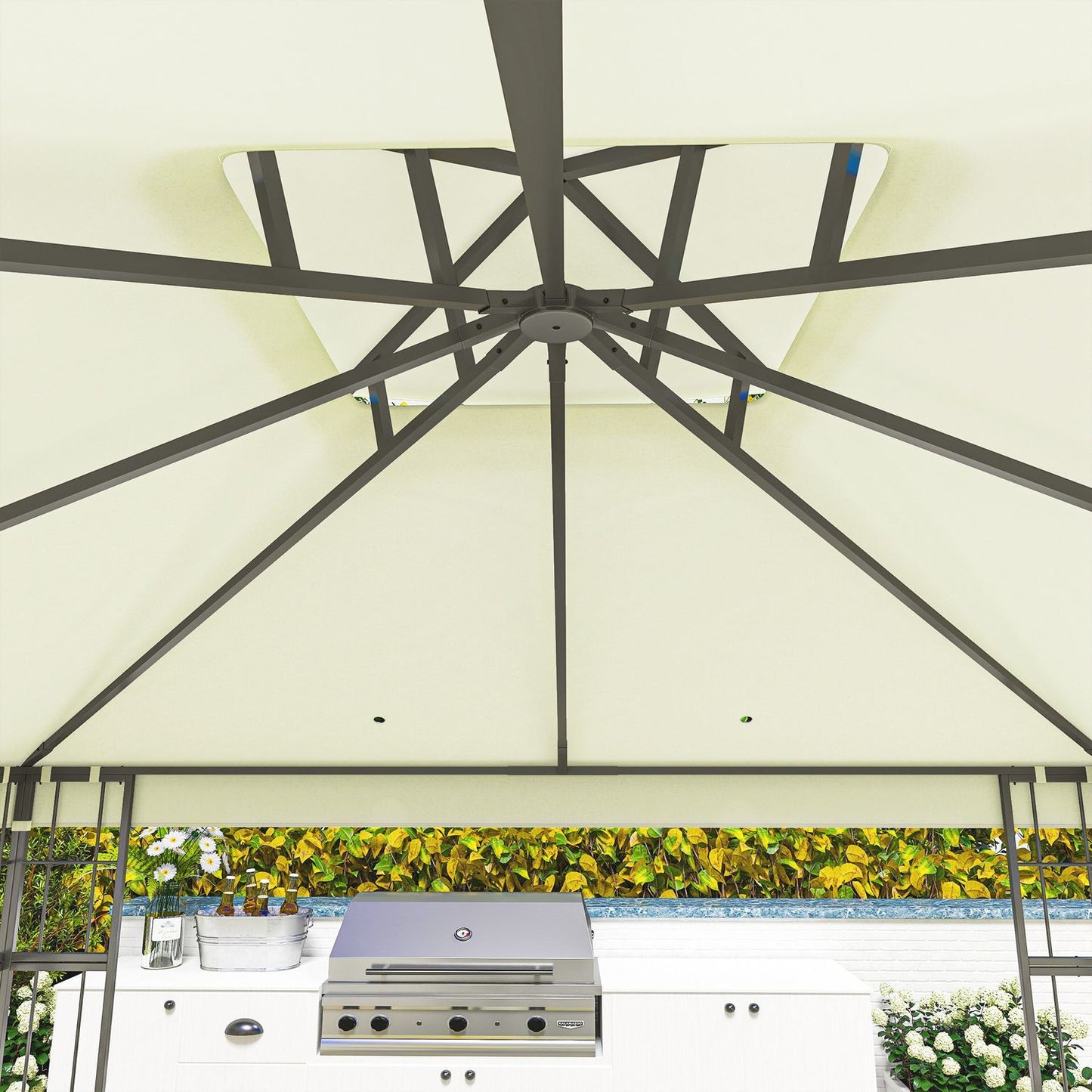 Creamy white 3x3m metal gazebo - UV and water resistant