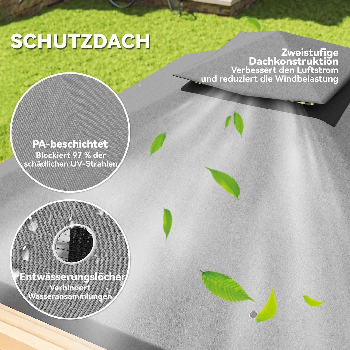 Water-repellent 3x3m Gazebo, UV protection, dark grey