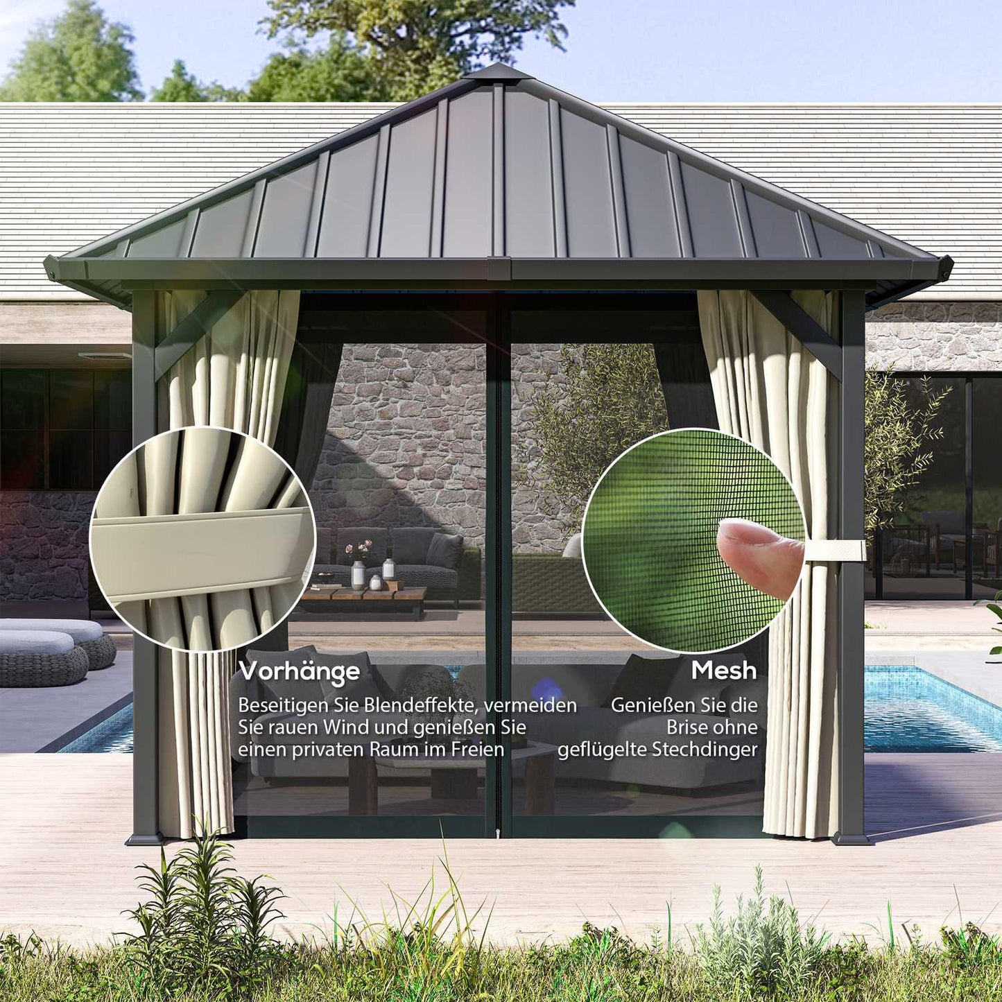 Dark gray Metal Gazebo, 3x3m, Waterproof & Winterproof