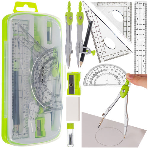 Geometric Drawing Set, 10 Pieces, Ruler & Compass