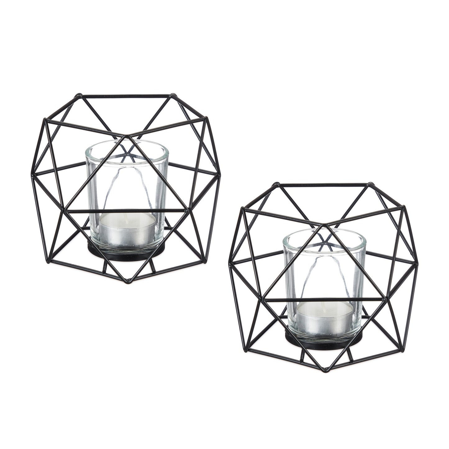 Geometric Metal Tealight Candle Holders, Set of 2
