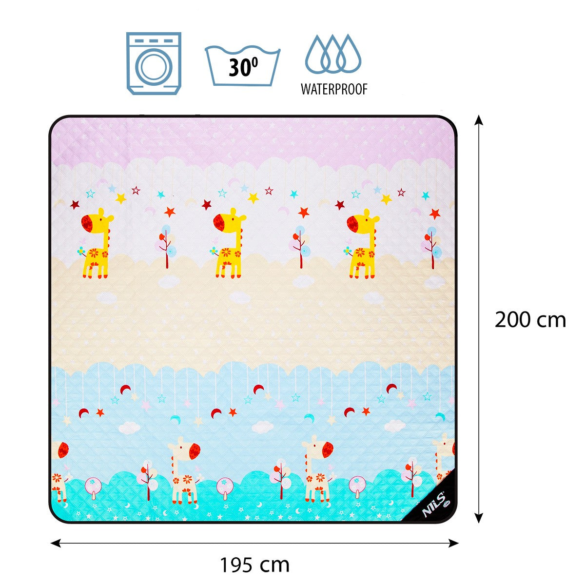 Giraffe Picnic Blanket, 195x200 cm, Waterproof