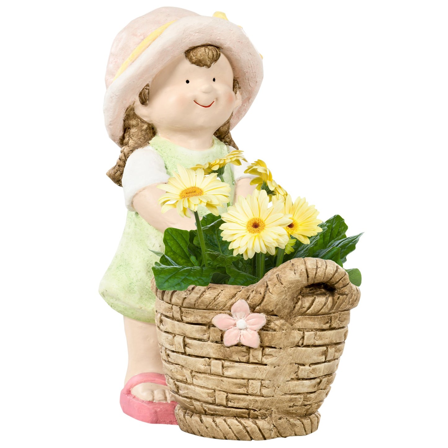 Garden figurine - girl with flowerpot, weatherproof sculpture