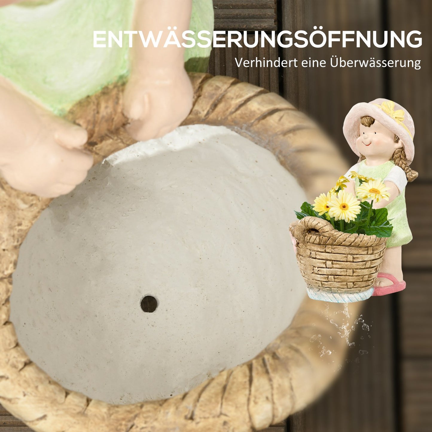 Garden figurine - girl with flowerpot, weatherproof sculpture