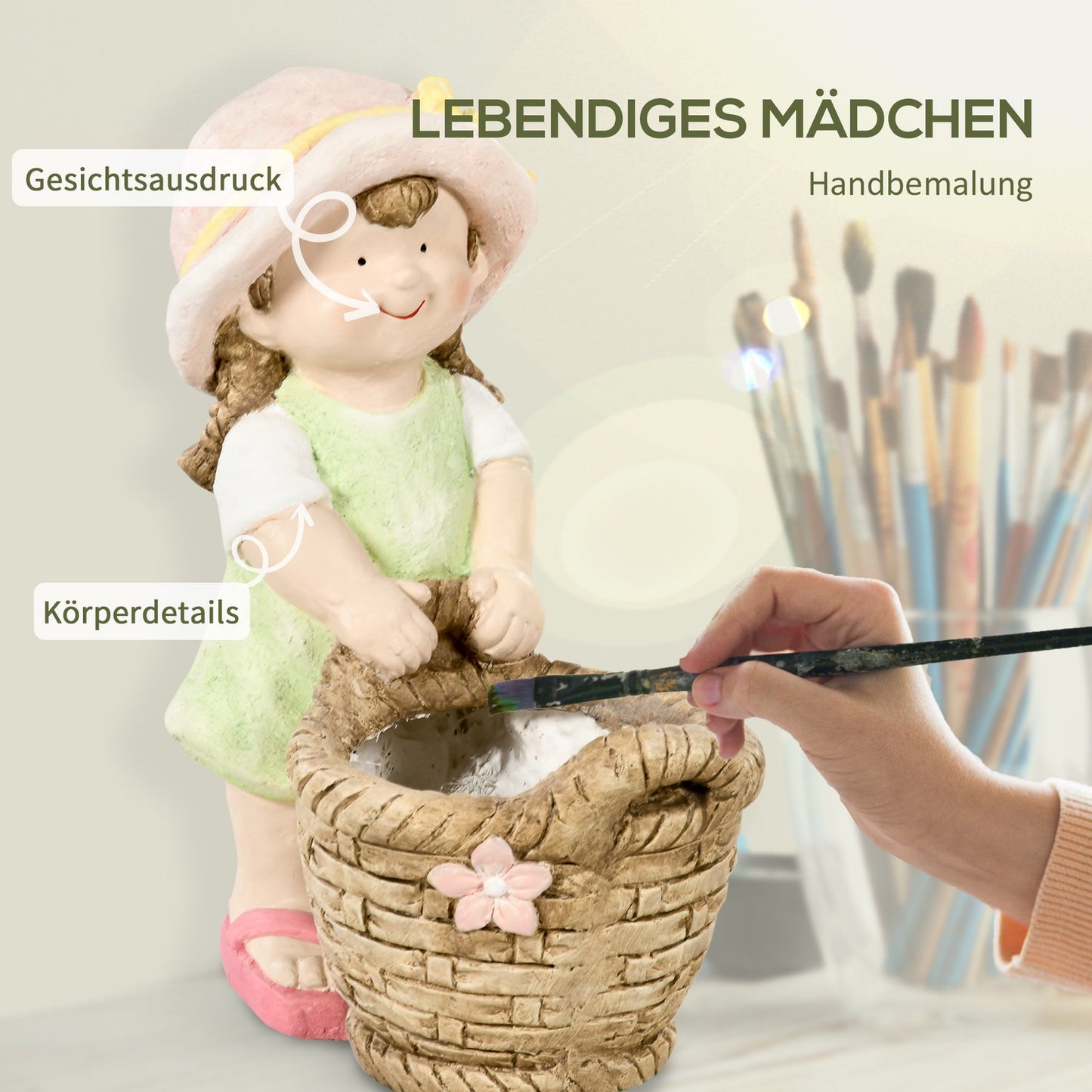 Garden figurine - girl with flowerpot, weatherproof sculpture