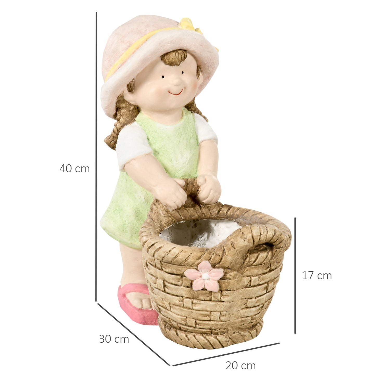 Garden figurine - girl with flowerpot, weatherproof sculpture