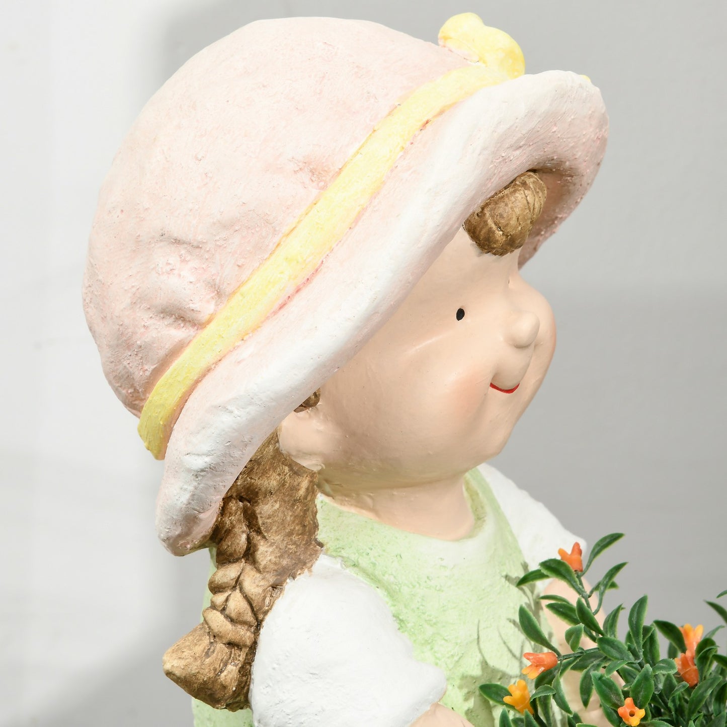 Garden figurine - girl with flowerpot, weatherproof sculpture