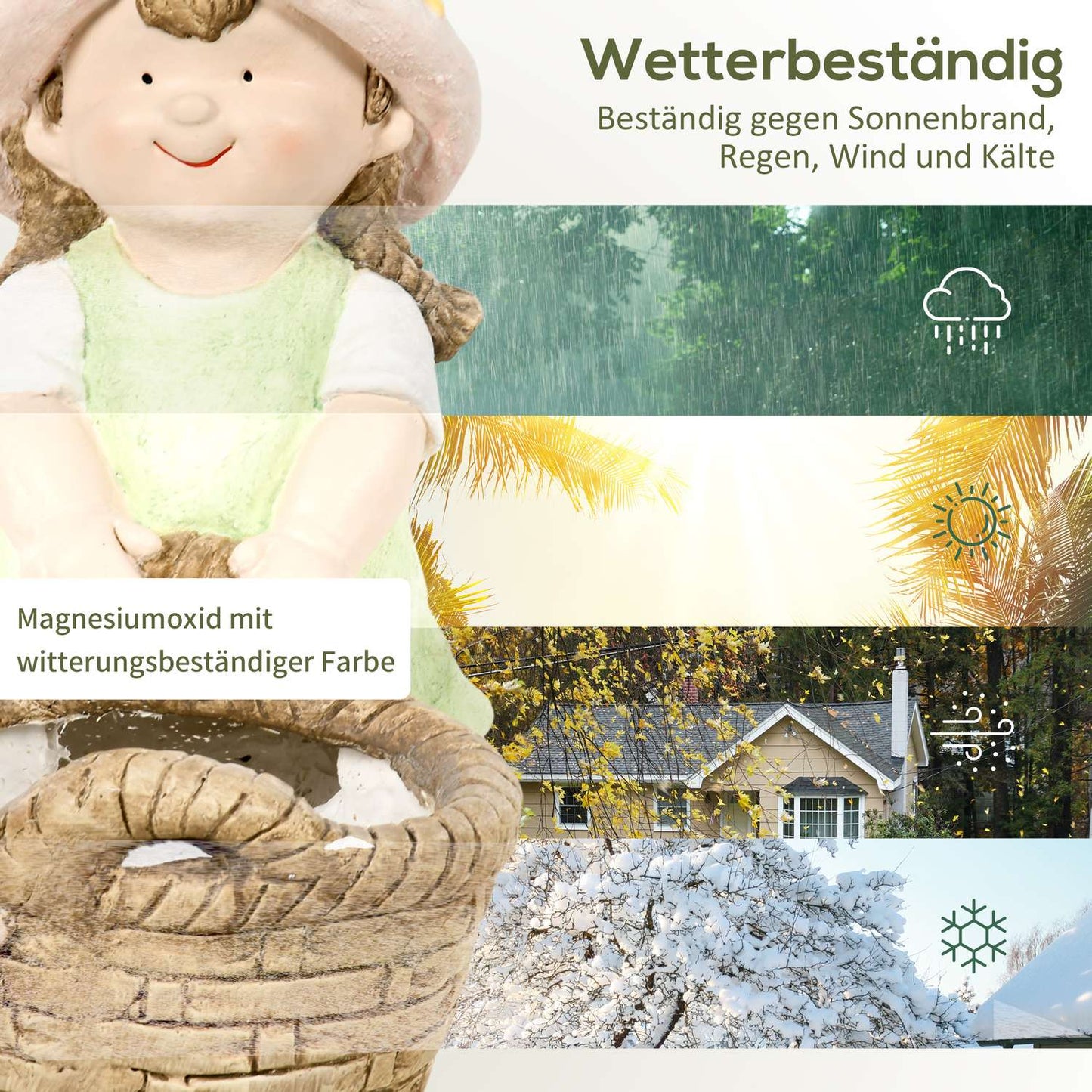 Garden figurine - girl with flowerpot, weatherproof sculpture