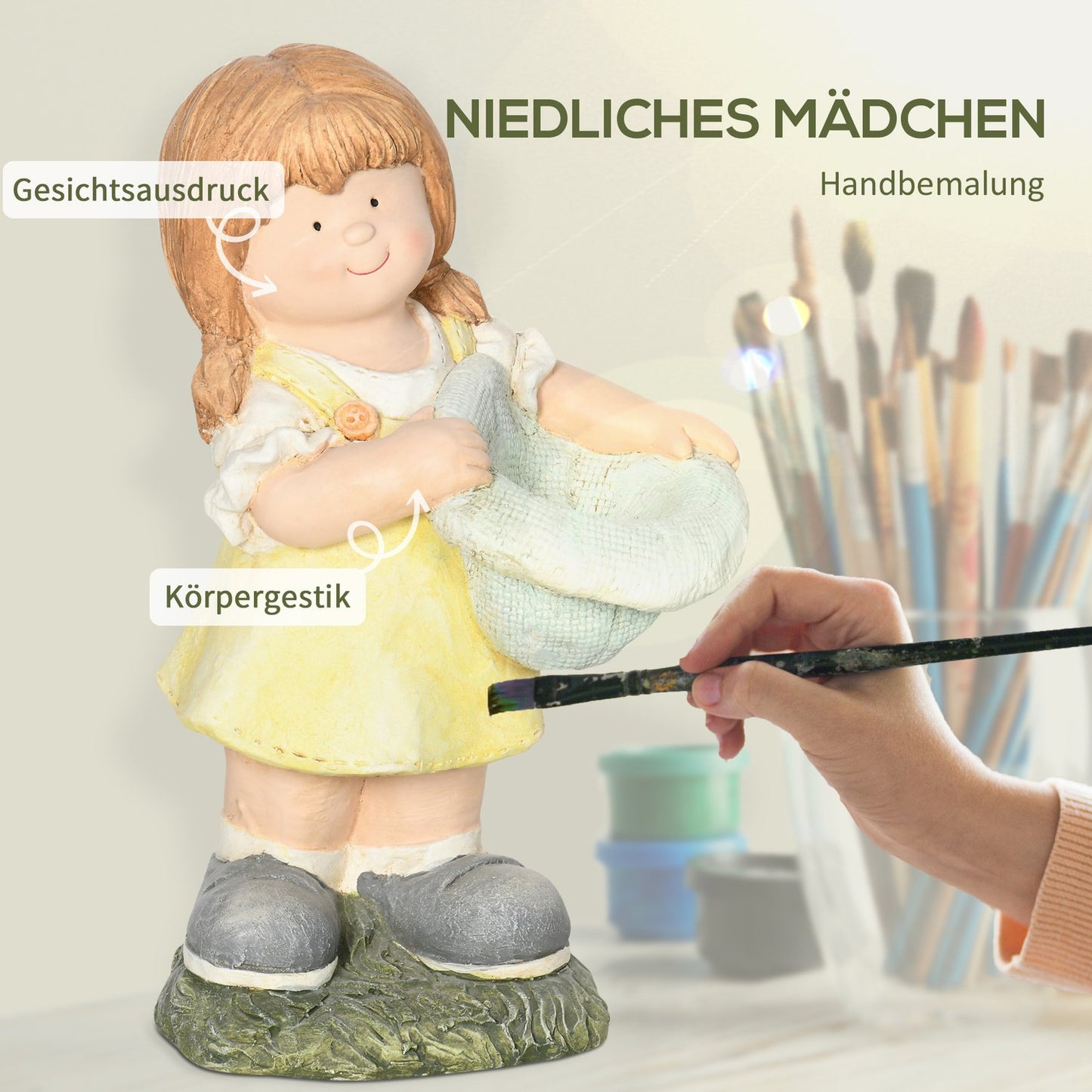 Weatherproof garden statue, 45 cm girl with hat ornament
