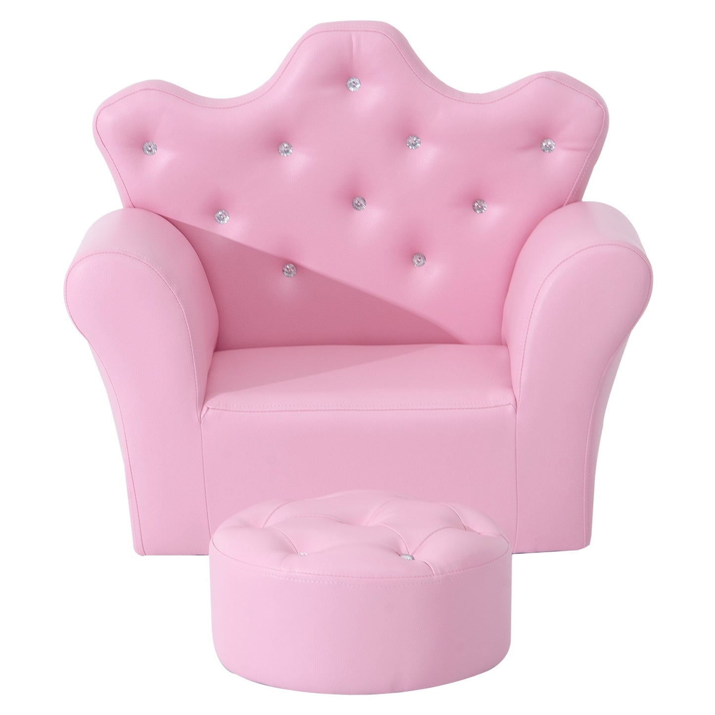 Pink soft armchair for girls with crystal buttons - ages 3+