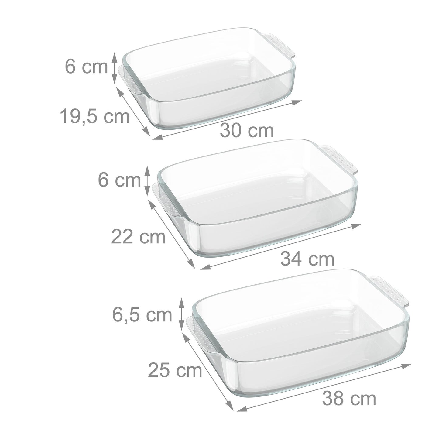 Glass Baking Dish Set, 3 Sizes with Handles