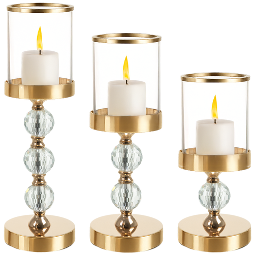 Glass Candle Holder Set of 3 – Gold, Mirror Inserts