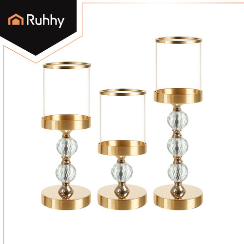 Glass Candle Holder Set of 3 – Gold, Mirror Inserts