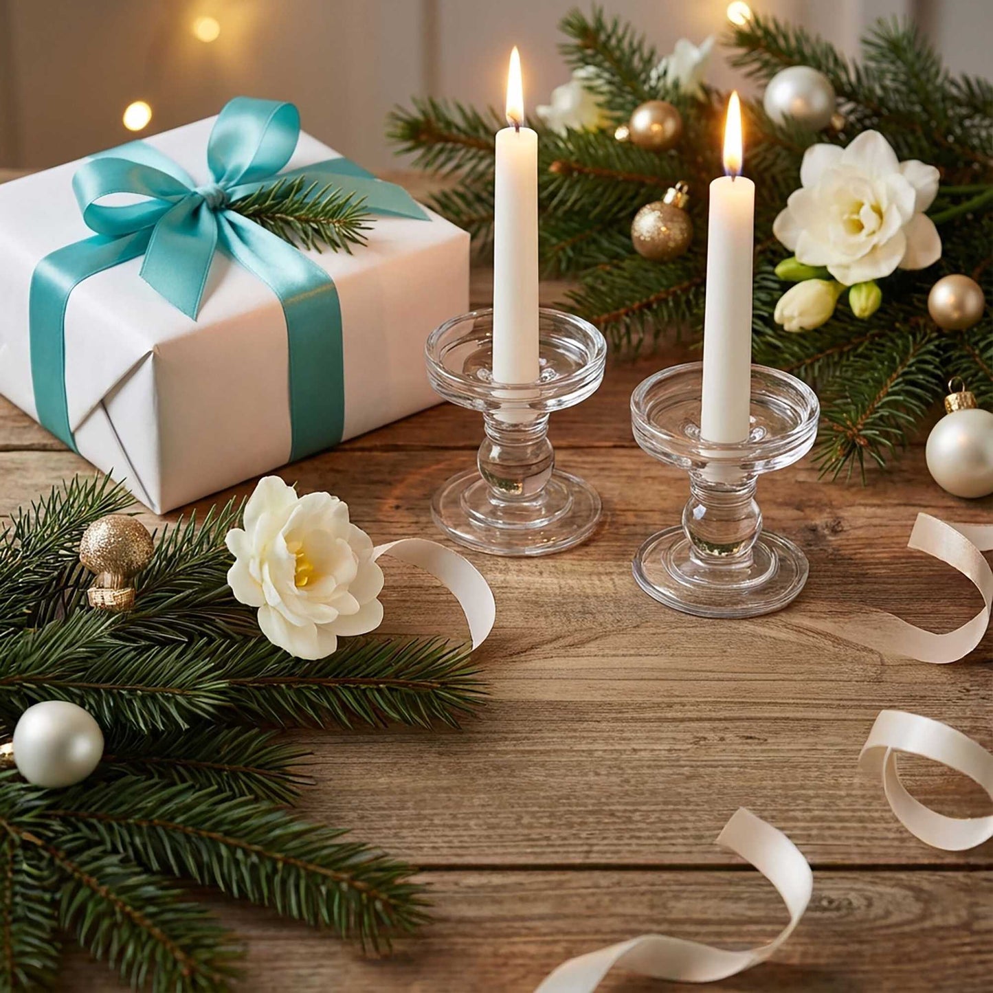 Glass Candle Holders, Set of 2 for Taper & Pillar Candles