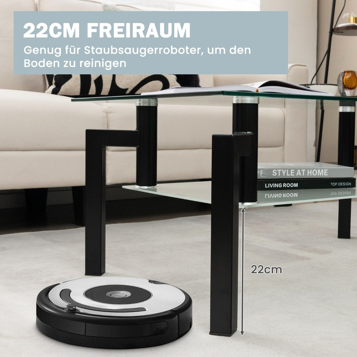 Glass Coffee Table – 2-Tier, Tempered Glass, Black Frame