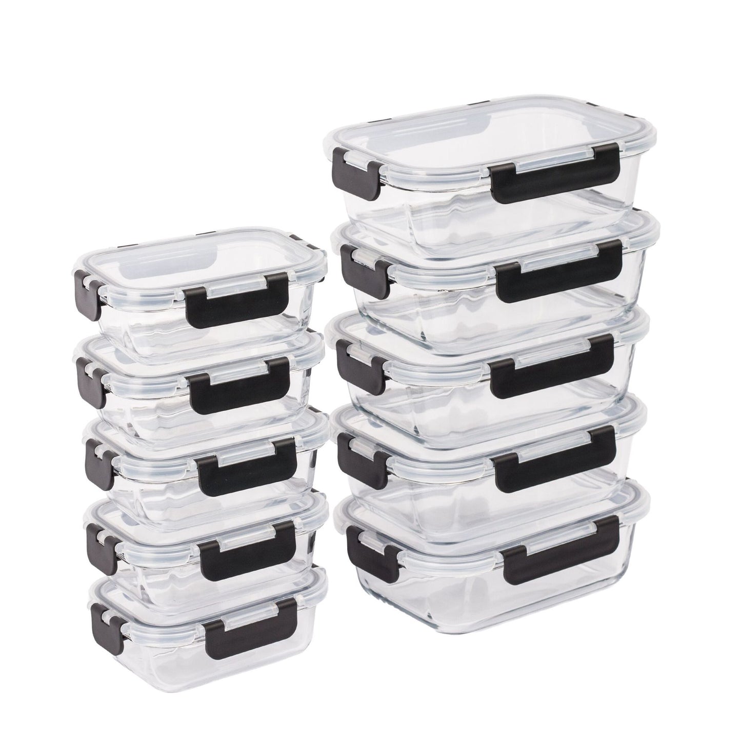 Glass Food Storage Containers, 10-Piece Set, Leak-Proof Lids