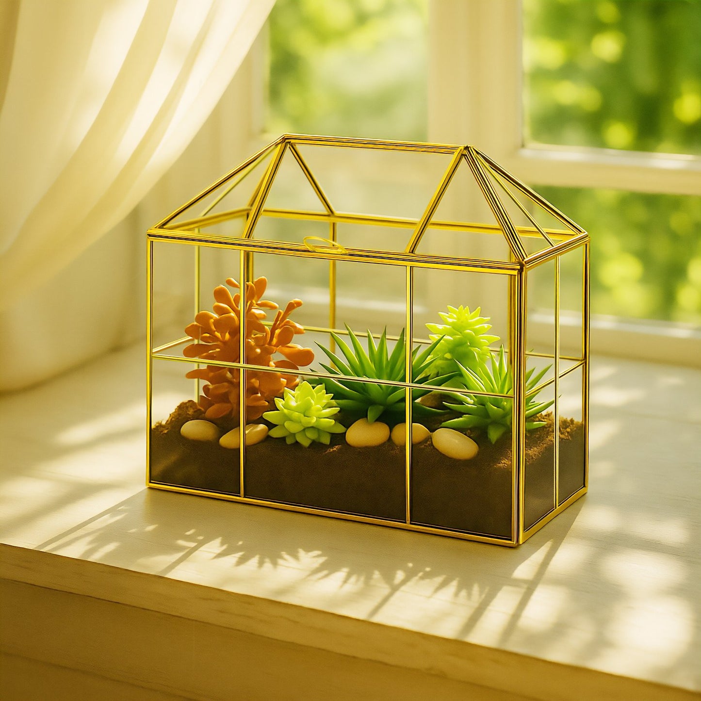 Glass House-Shaped Terrarium for Indoor Plants