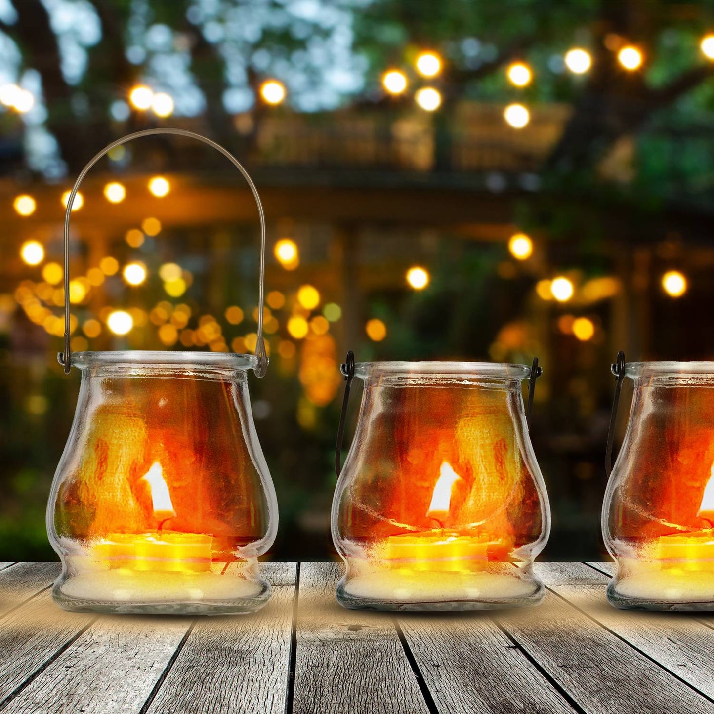 Glass Lanterns Set, Gold/Black, Round Candle Holders