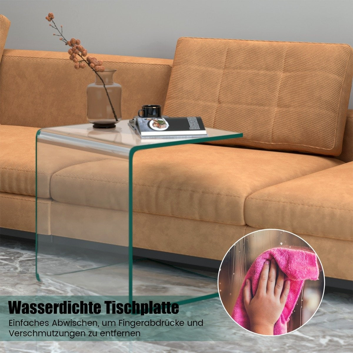 Glass Side Table – U-Shaped, Tempered, 45x45x41 cm