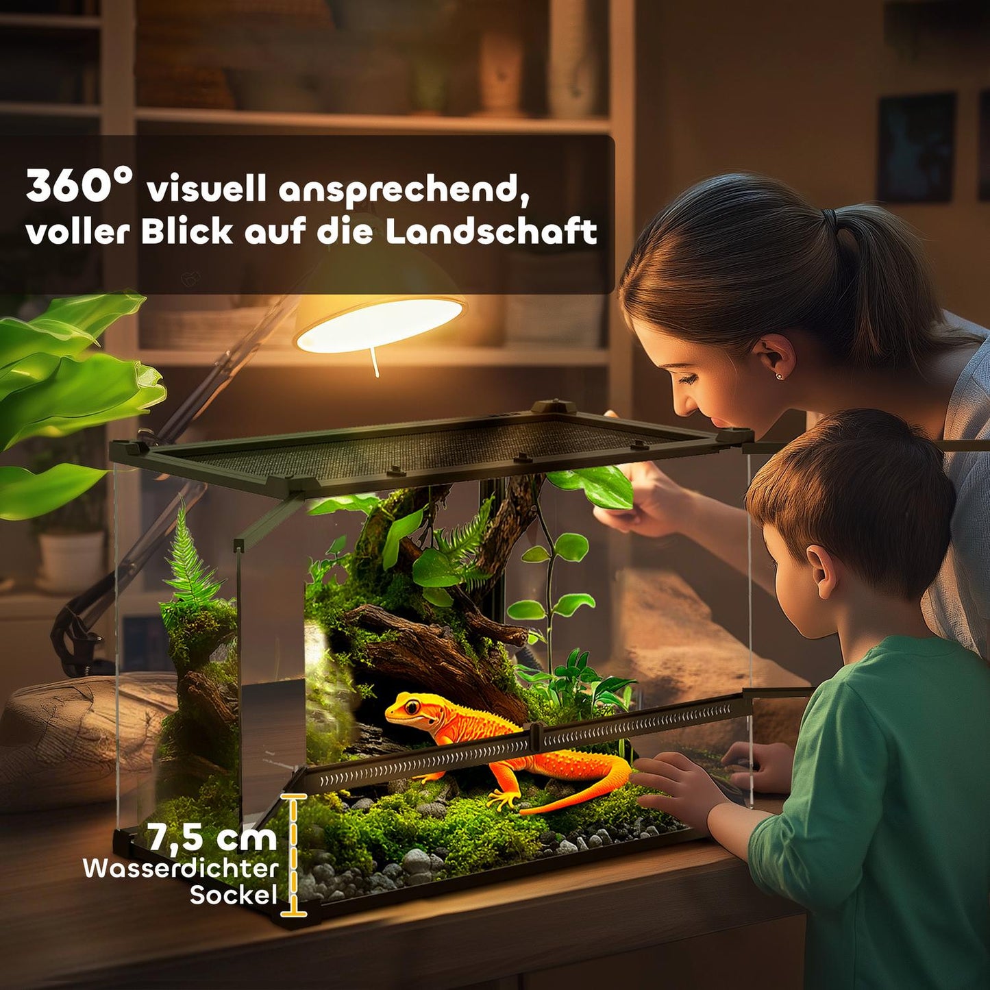 Glass Terrarium for Reptiles, Waterproof Base, Lock
