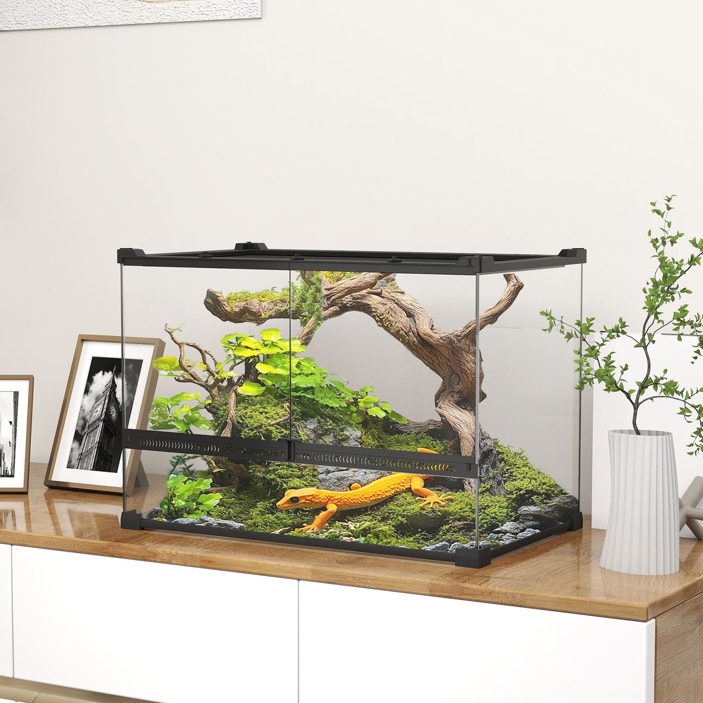 Glass Terrarium for Reptiles, Waterproof Base, Lock