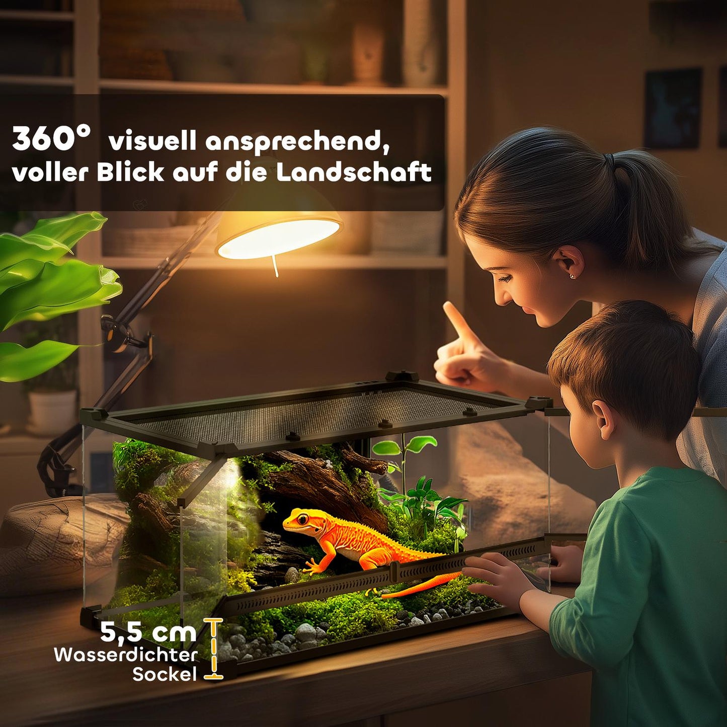 Glass Terrarium for Reptiles, Waterproof Base, Secure Lock