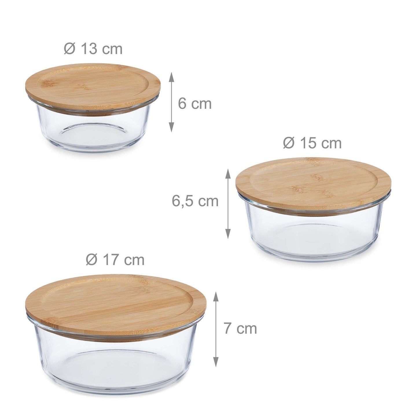 Glass container with lid in 3 sizes