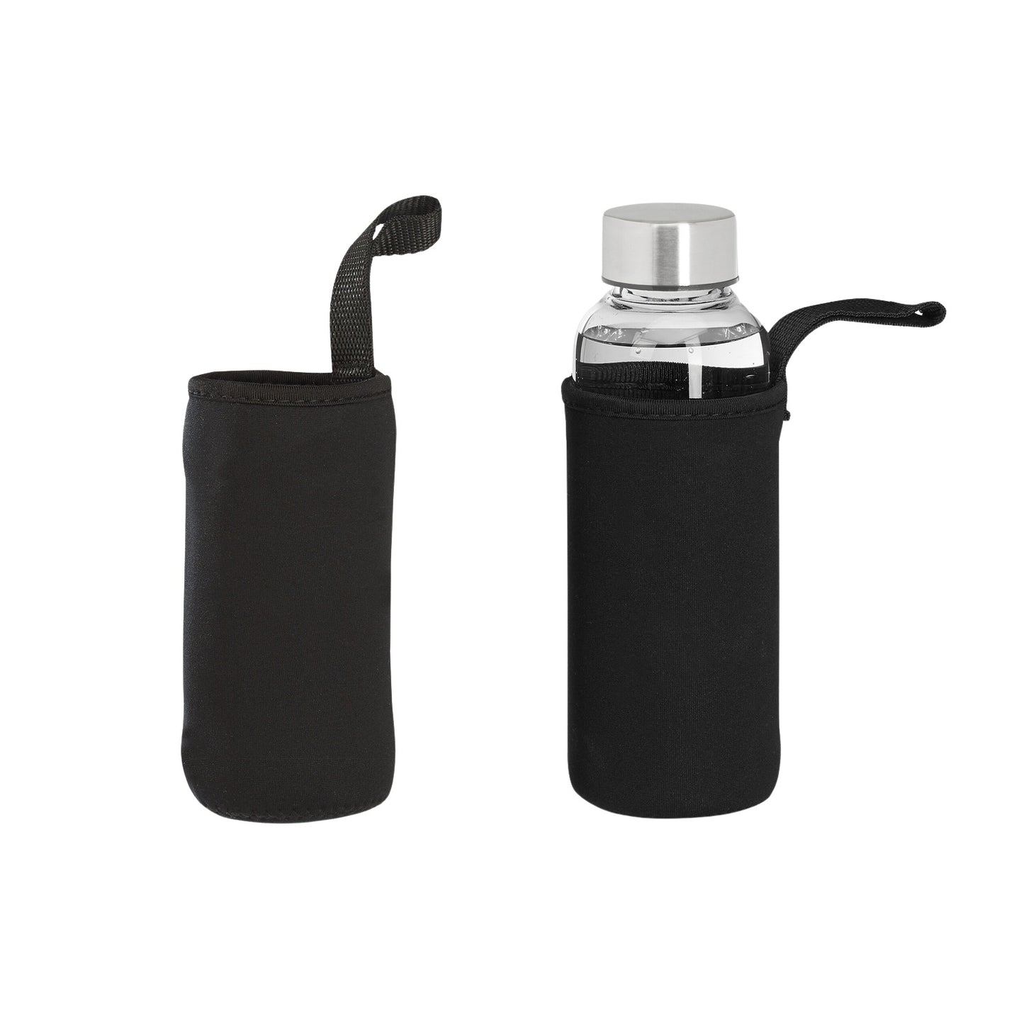 Glass drinking bottle with lid
