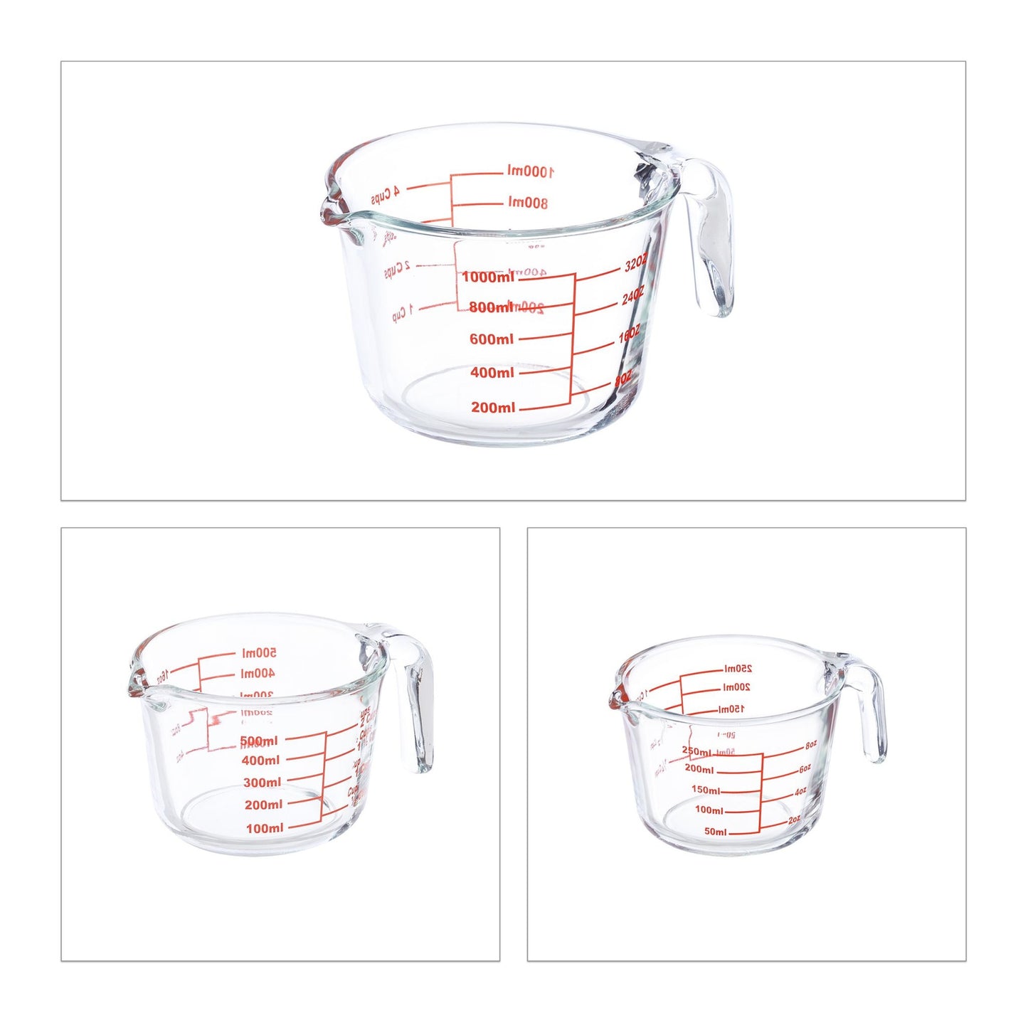 Glass measuring jug set of 3