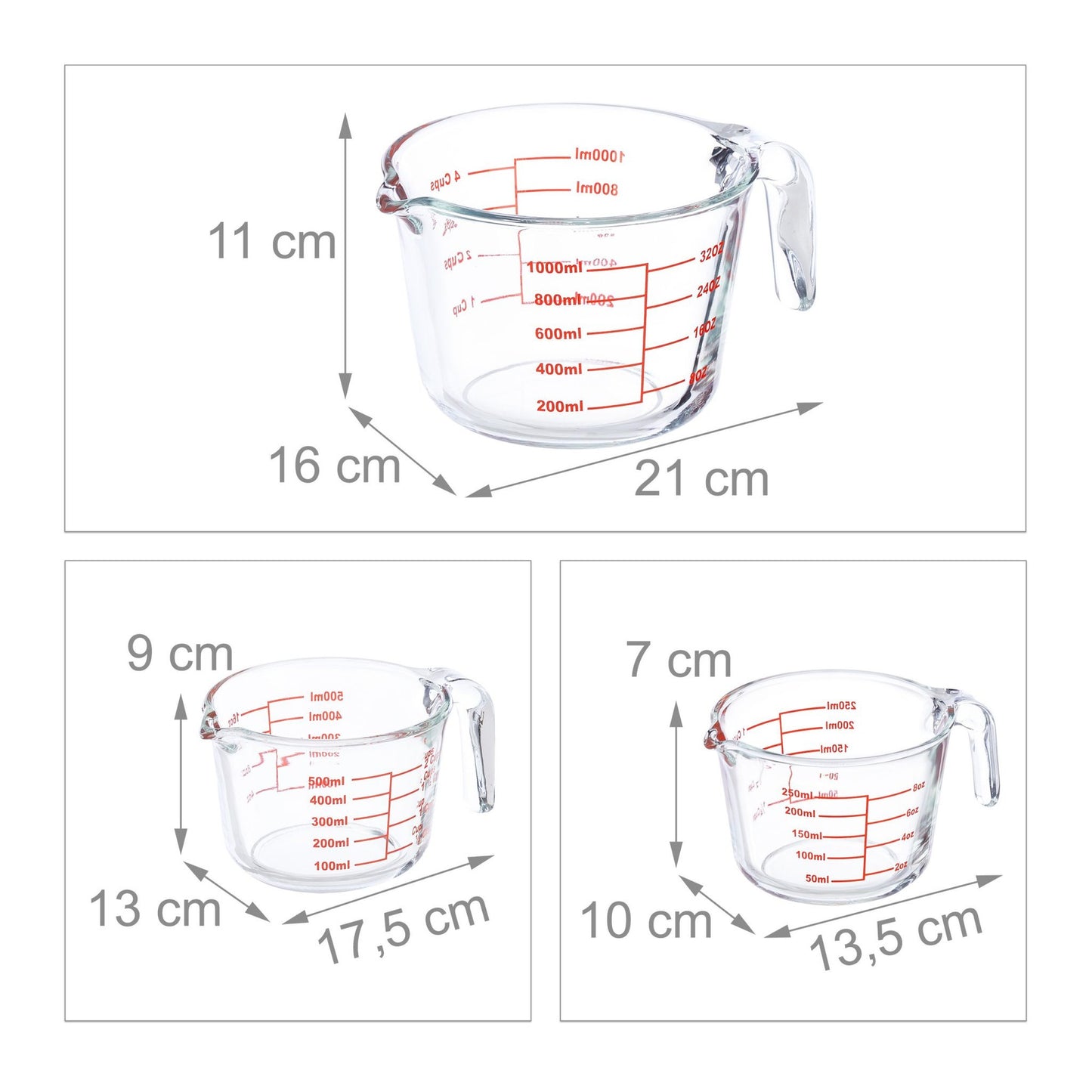 Glass measuring jug set of 3