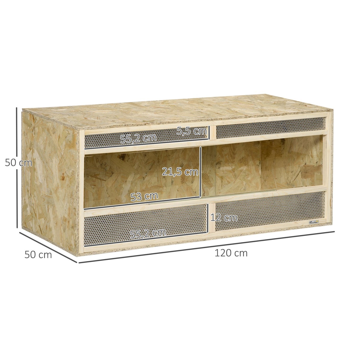 Glass terrarium, 120x50x50 cm, Ventilated, Sliding door