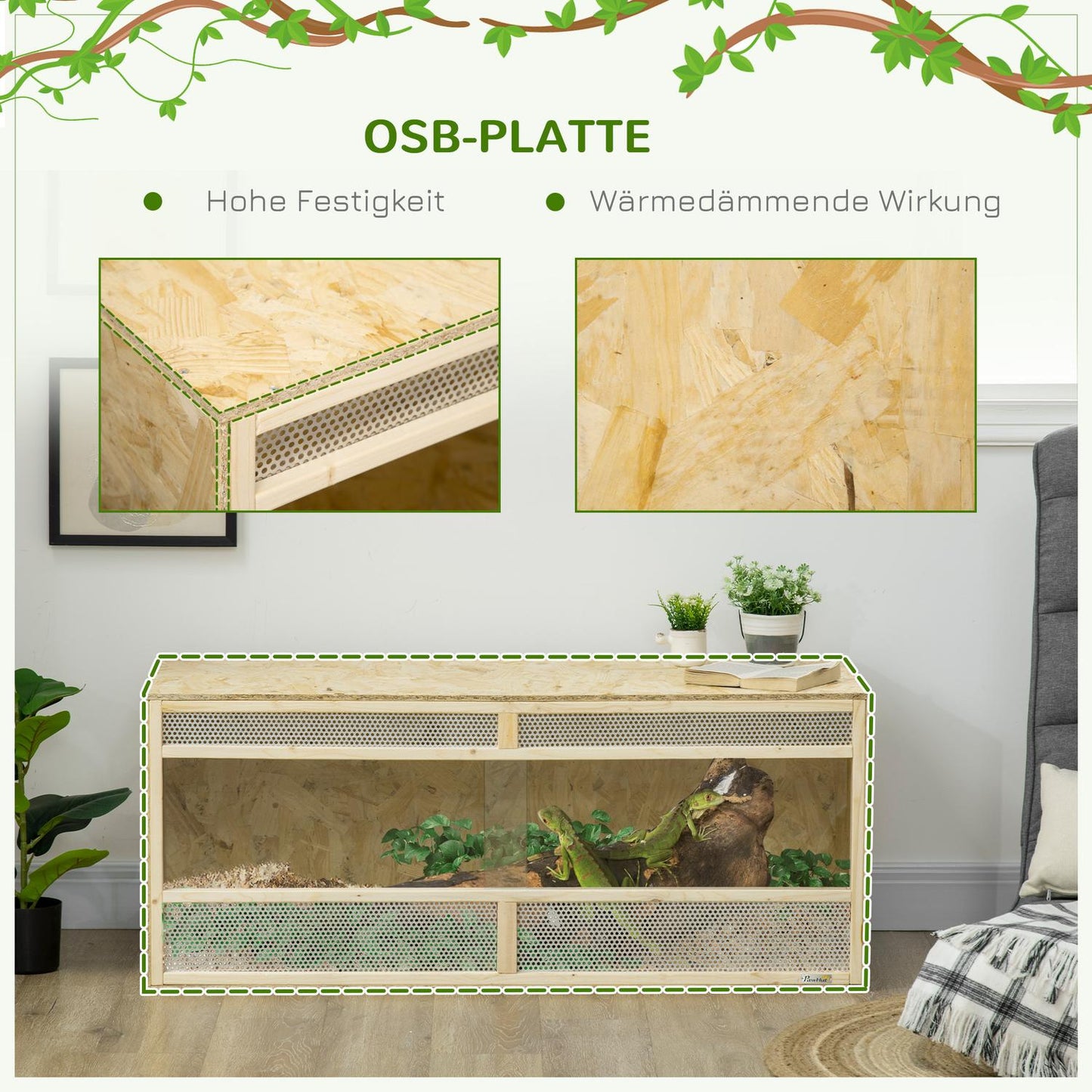 Glass terrarium, 120x50x50 cm, Ventilated, Sliding door