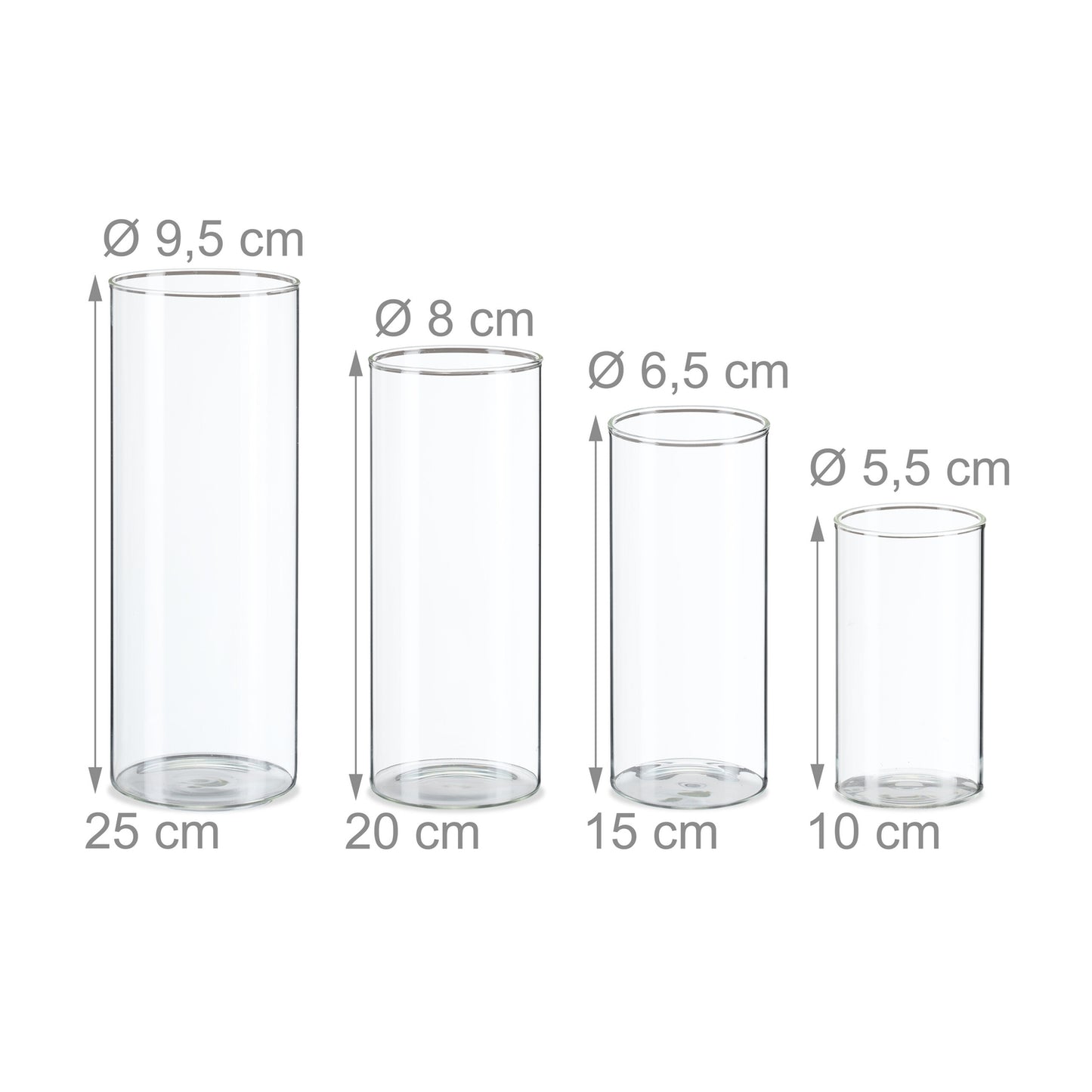 Glass vases in 4 sizes