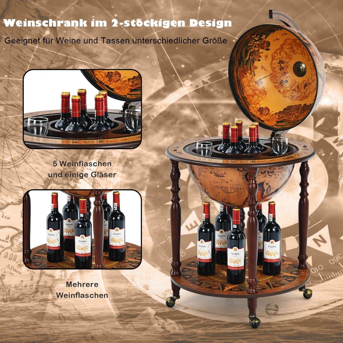 Globusbar bar cabinet bar cart with wheels & lid wine rack wine cabinet Ø 60.5 x 95.5 cm brown