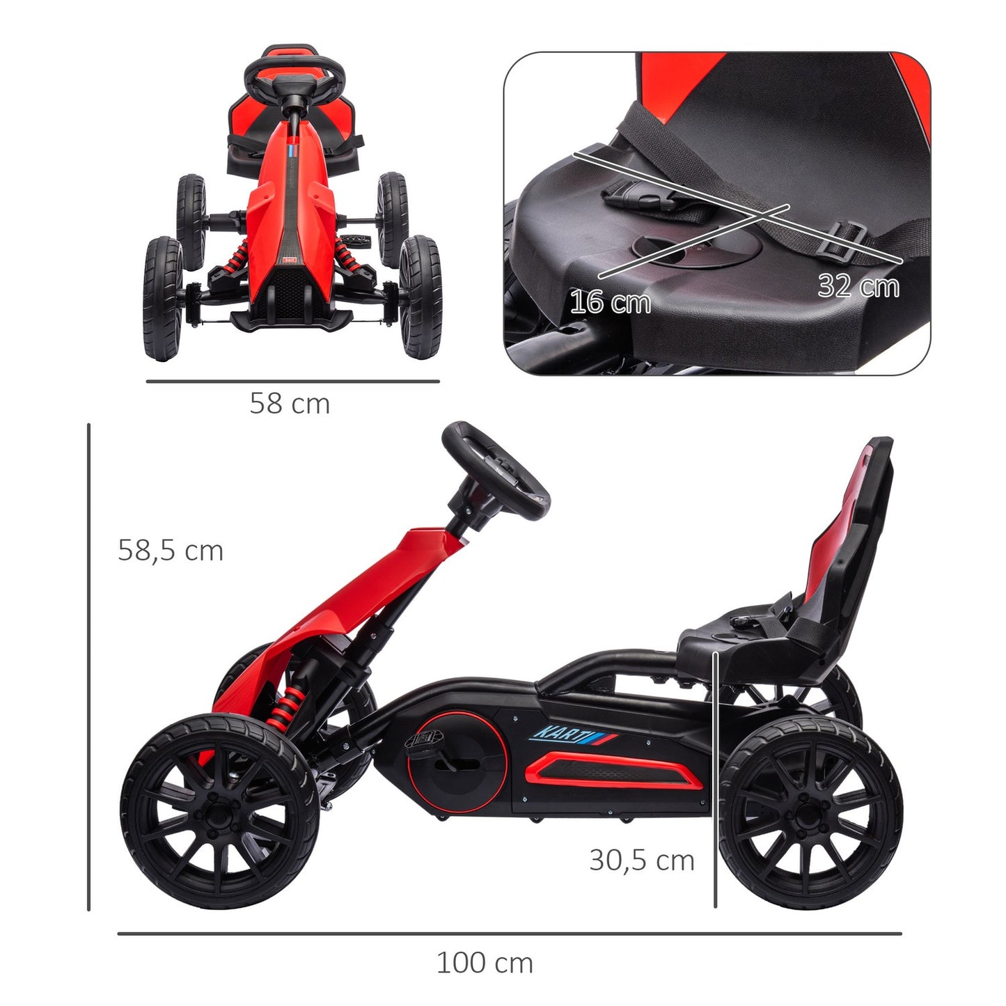 Pedal Go-Kart for children with adjustable seat and handbrake