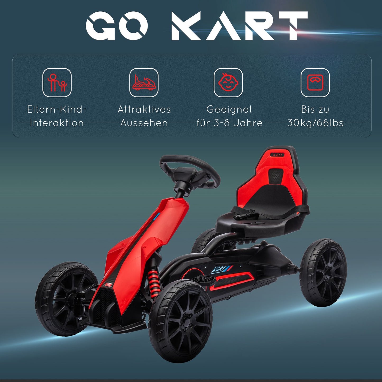 Pedal Go-Kart for children with adjustable seat and handbrake
