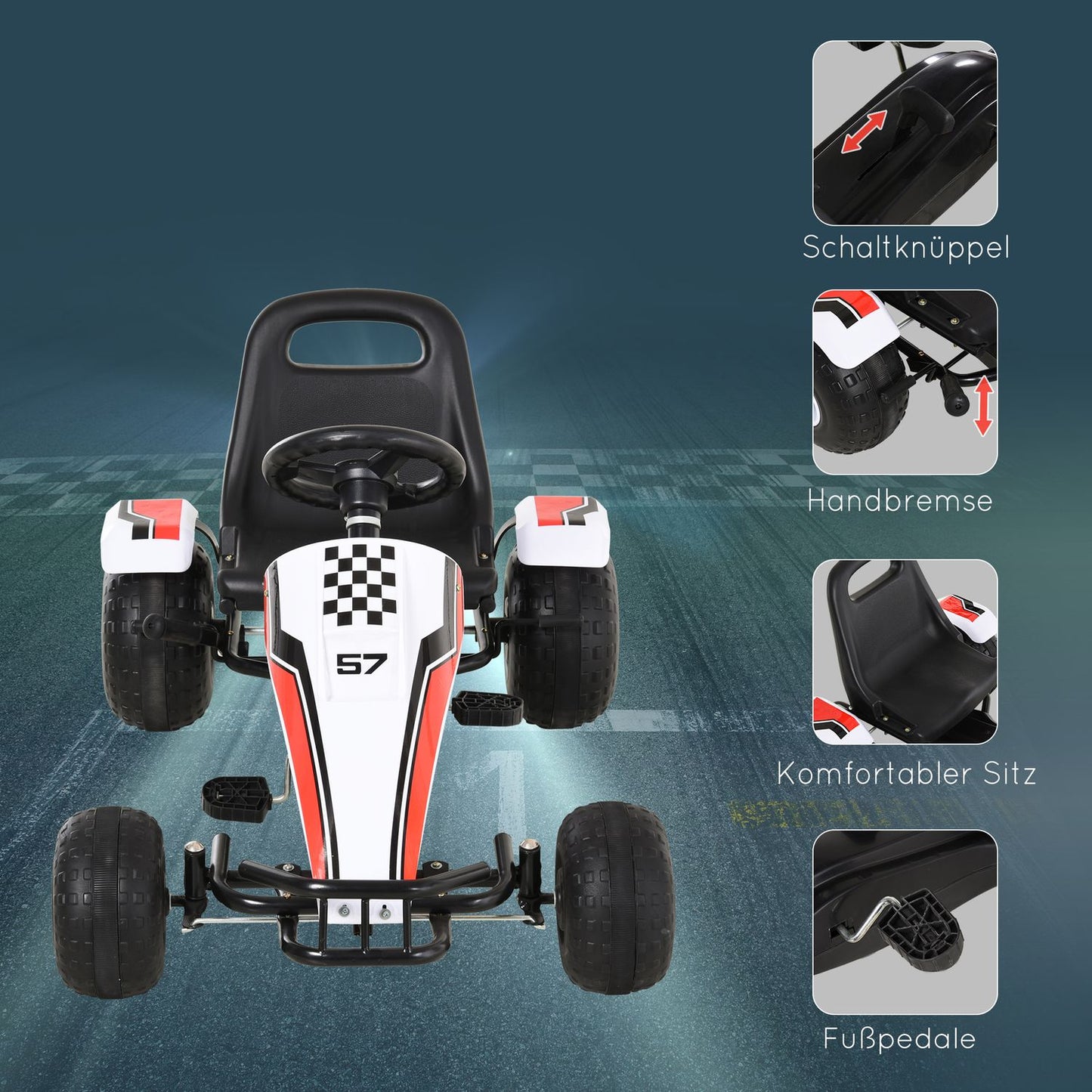 Pedal Go Kart for children - Steel frame, white, 3-8 years