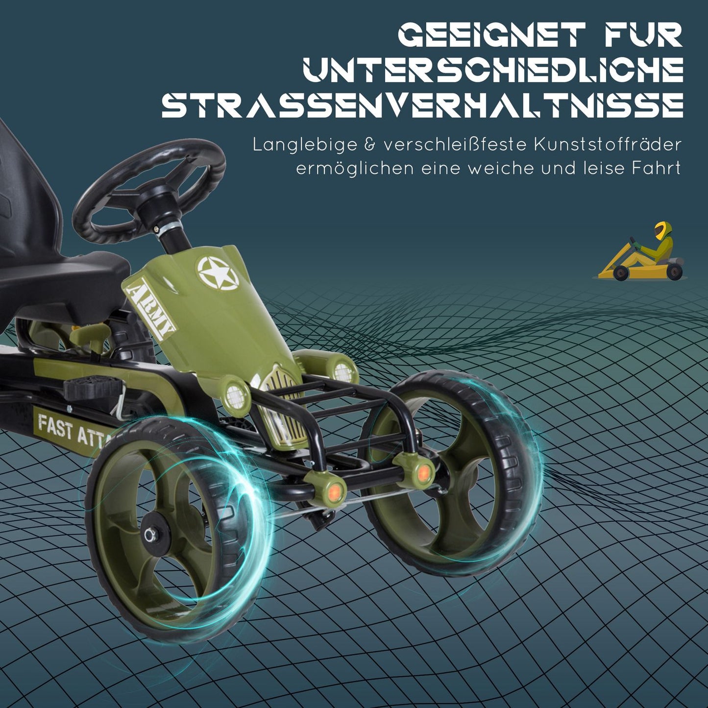 Green Kids Go Kart - Handbrake, Adjustable Seat, 3+ Years