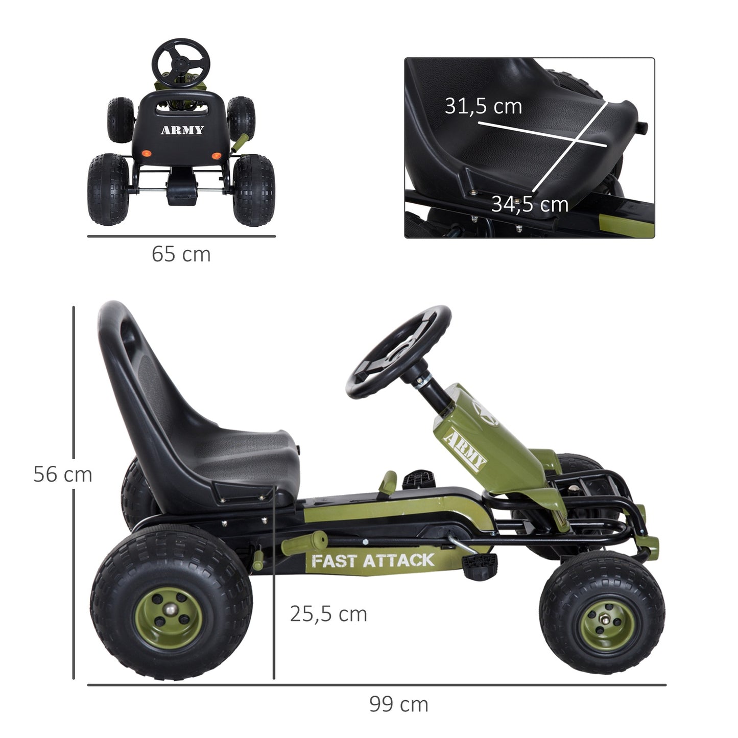 Pedal Go-Kart for Kids, Handbrake, Green, Outdoor Fun