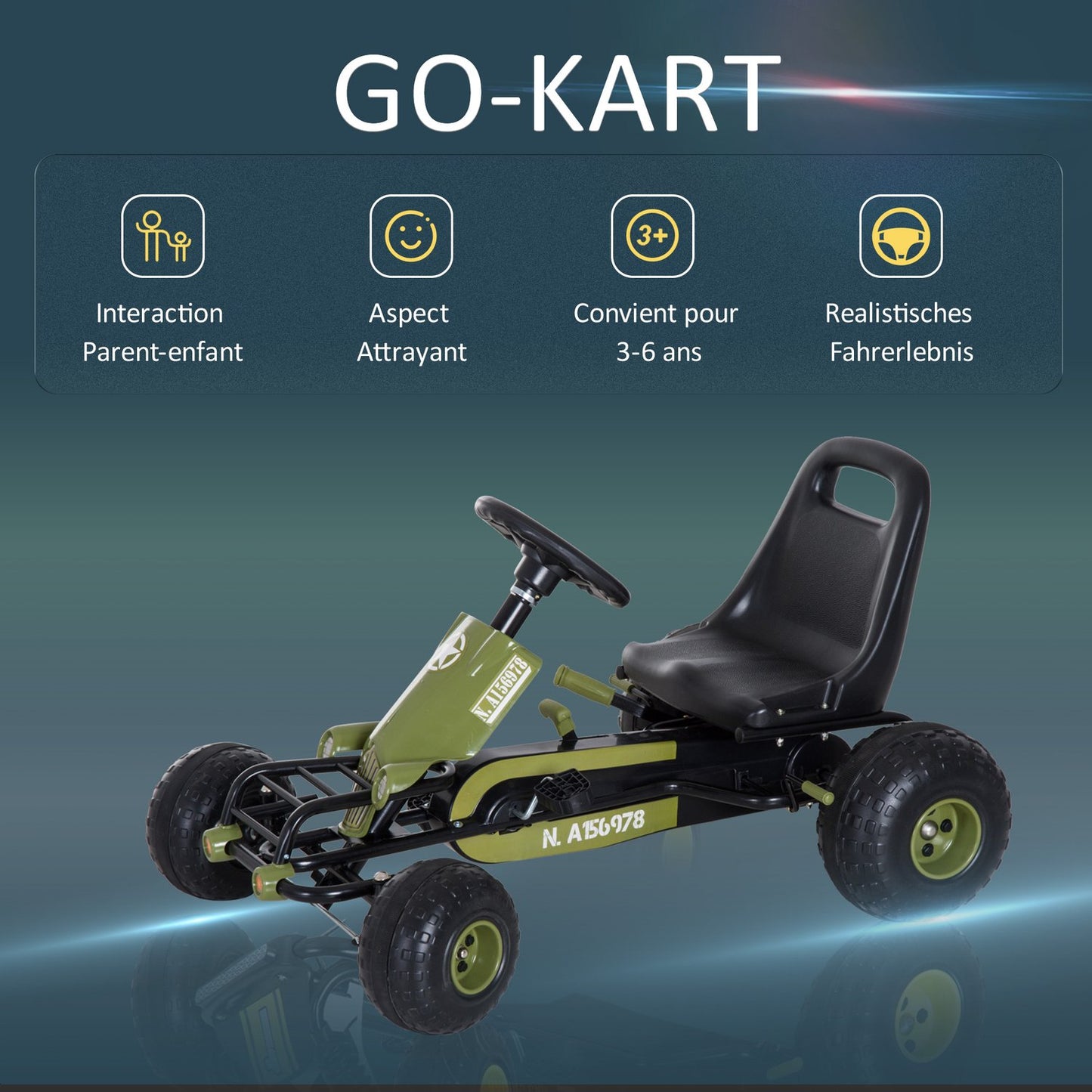 Pedal Go-Kart for Kids, Handbrake, Green, Outdoor Fun