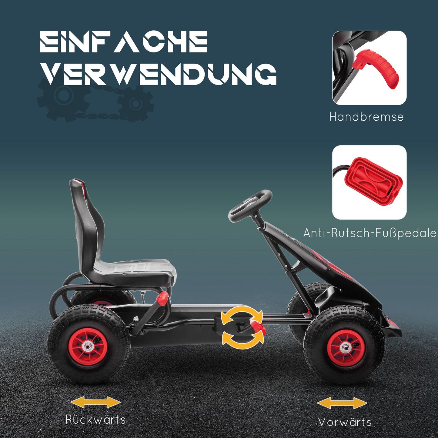 Pedal Go-Kart for children, adjustable seat, rubber tires