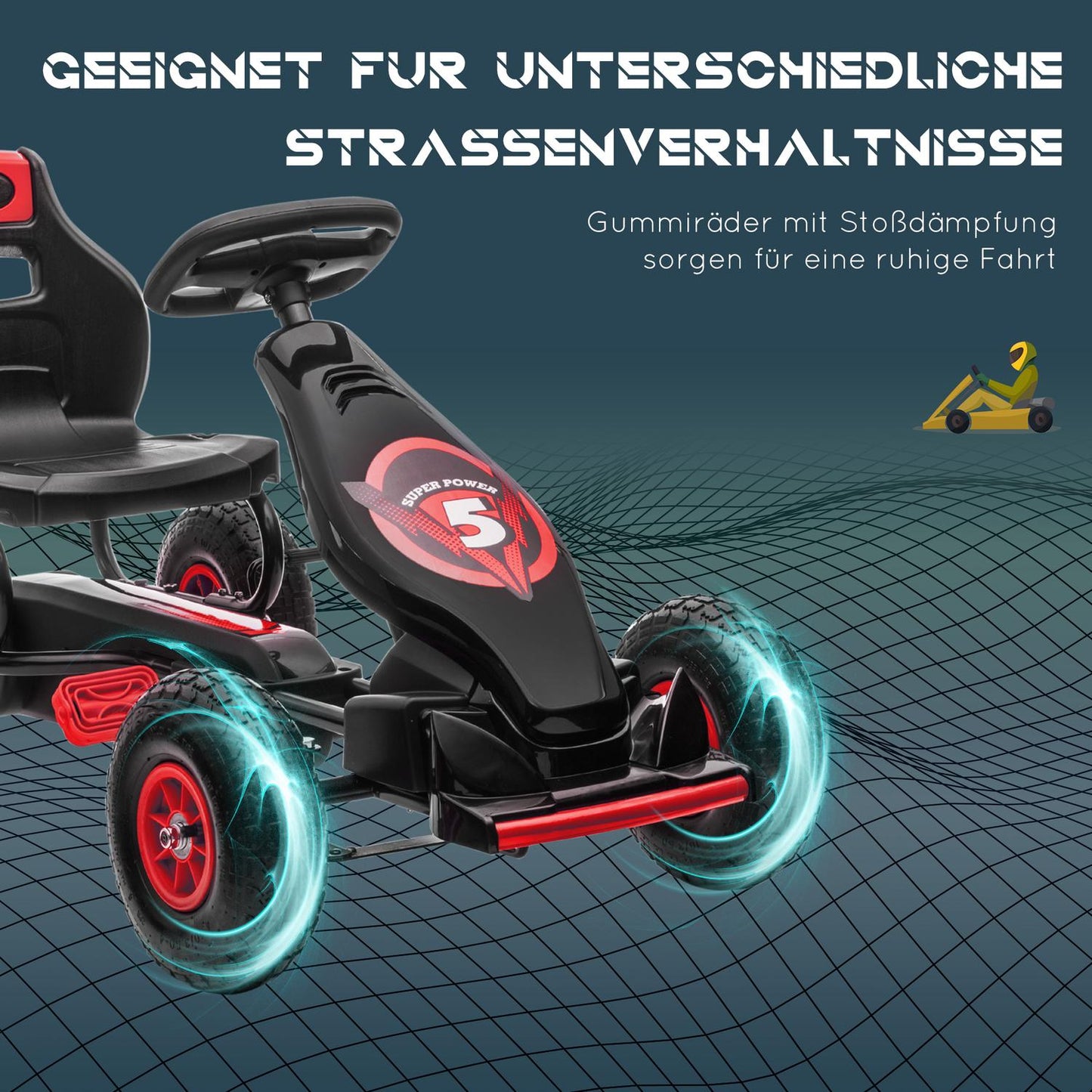 Pedal Go-Kart for children, adjustable seat, rubber tires