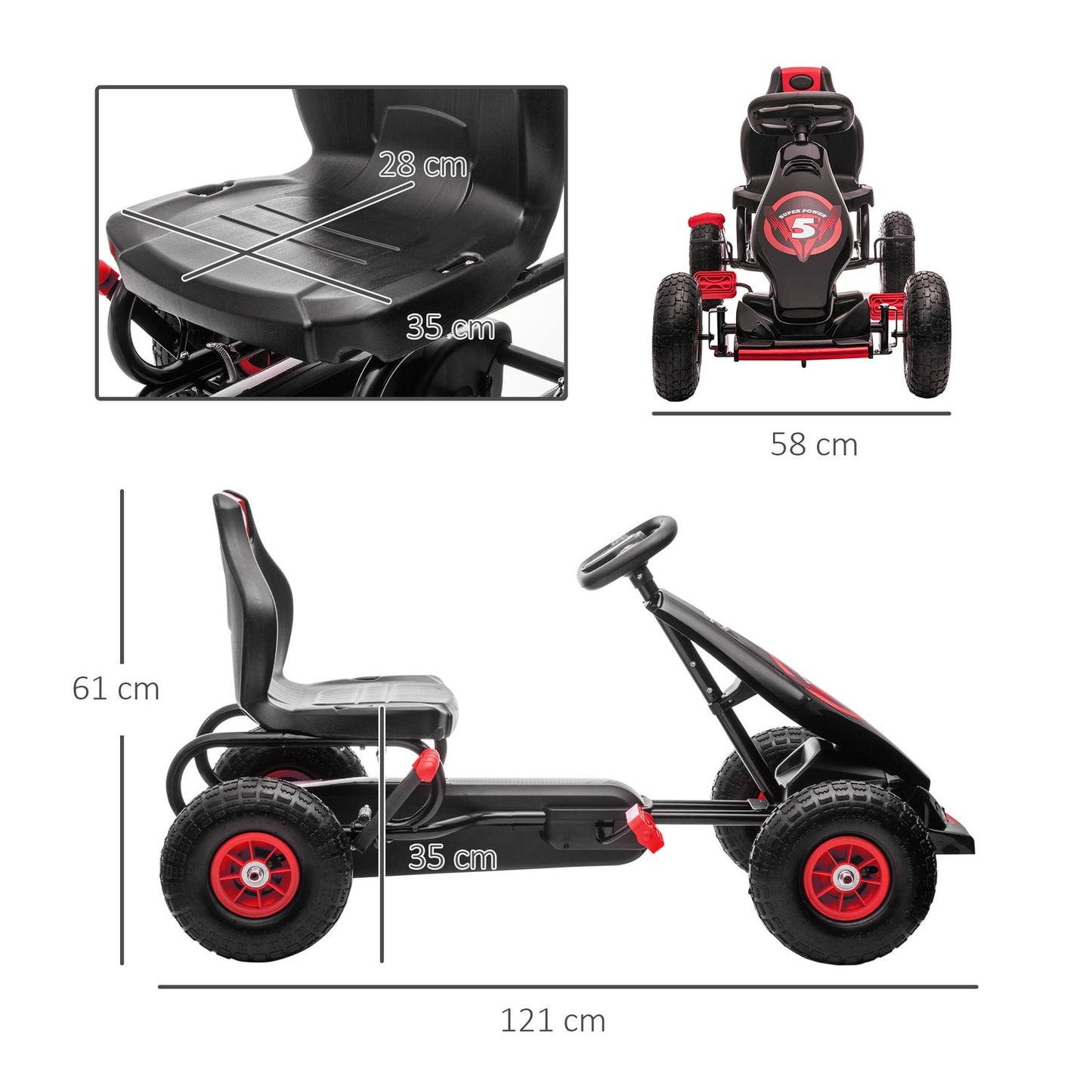 Pedal Go-Kart for children, adjustable seat, rubber tires