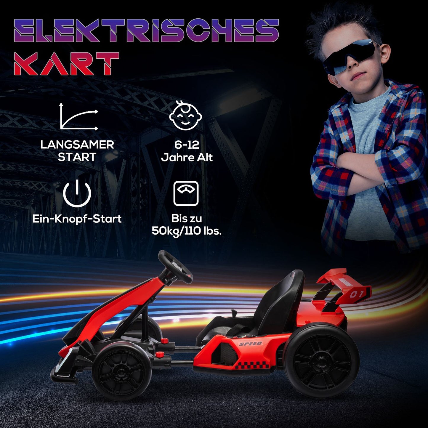 Electric Kids Go-Kart, Adjustable Seat, 12 km/h Speed